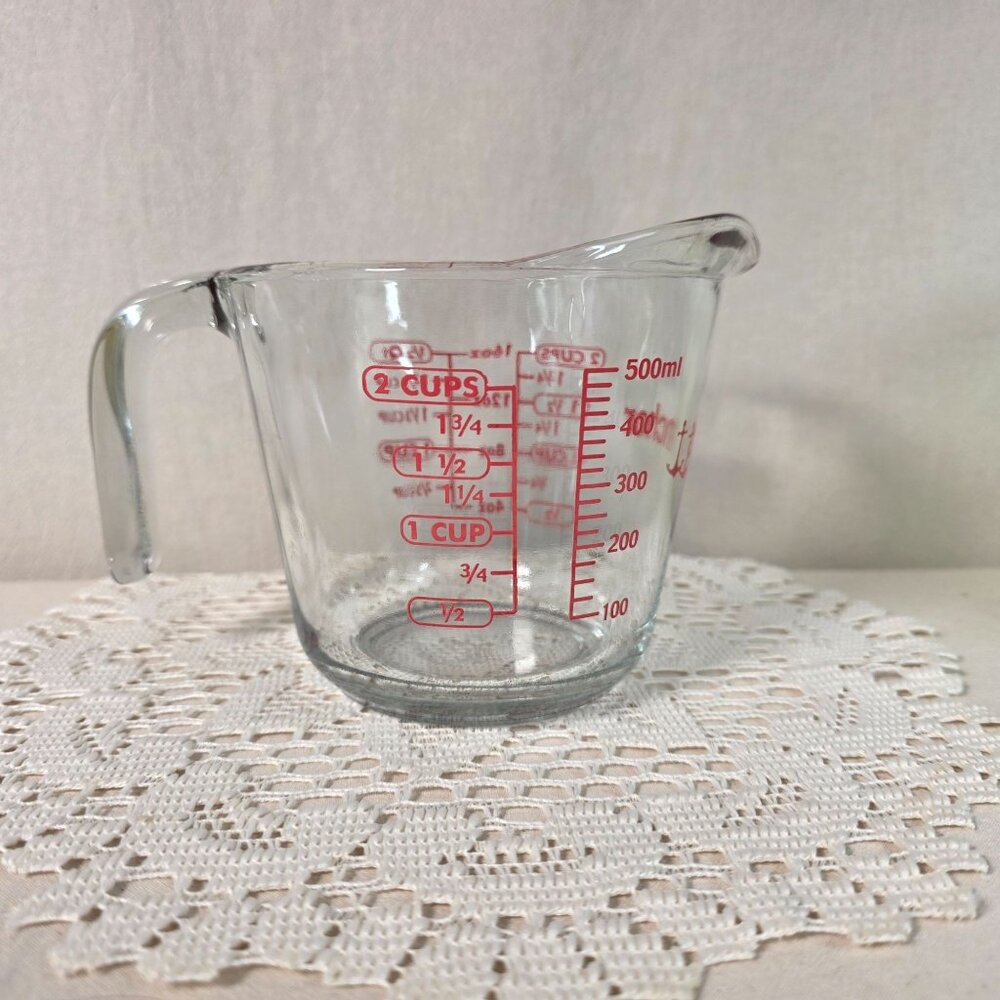 Vintage Anchor Hocking Glass 2 Cup Measuring Cup With Red Markings - Picture 4 of 7